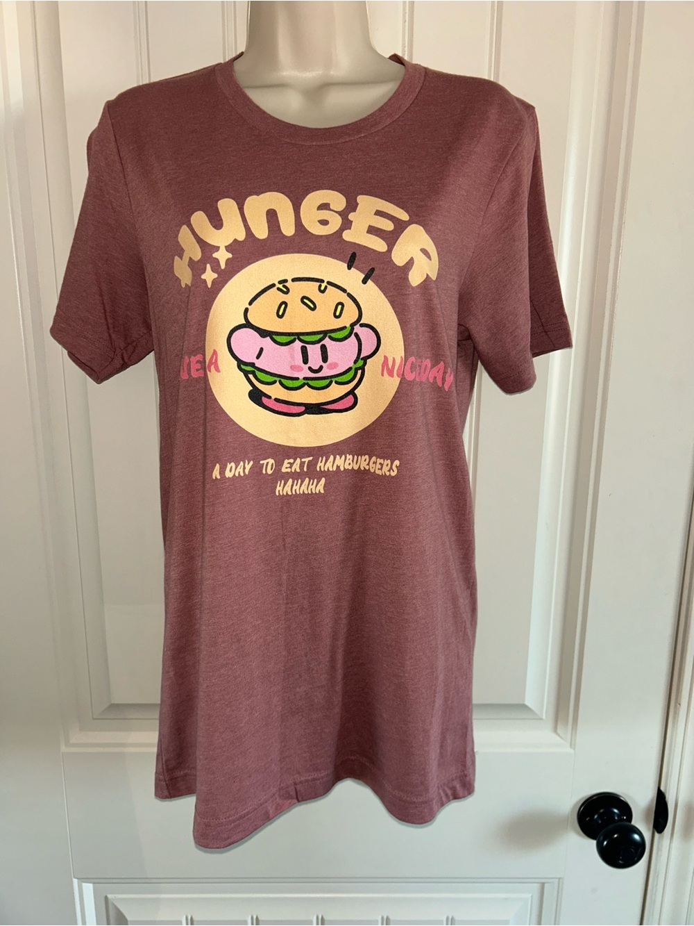 Bella Canvas Dusty Rose 'Hunger' Burger 🍔 Graphic Short Sleeve Tee Sz S